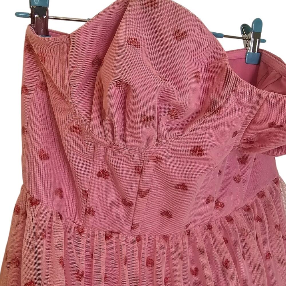 Betsy Johnson Pale Pink Glittery Heart Printed Tulle Romantic Midi Dress - Picture 6 of 10